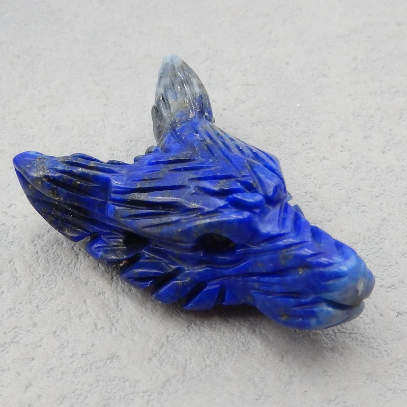 Hand-Cut Lapis Lazuli Wolf Head Pendant