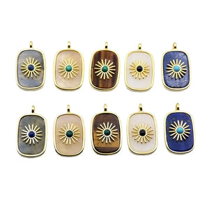 Gemstone Pendant Plated Crystal Flower Charm Metal Pendant for Necklace Making