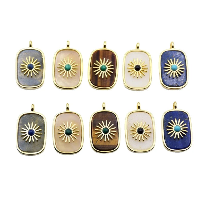 Gemstone Pendant Plated Crystal Flower Charm Metal Pendant for Necklace Making
