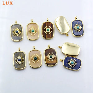 Gemstone Pendant Plated Crystal Flower Charm Metal Pendant for Necklace Making