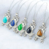 Frog Shape Gemstone Pendant Necklace Water Drop Stone Beads Chain TBN496