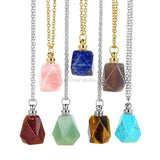 Gemstone Perfume Bottle Necklace Essential Oil Diffuser Pendant for Women