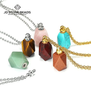 Gemstone Perfume Bottle Necklace Essential Oil Diffuser Pendant for Women