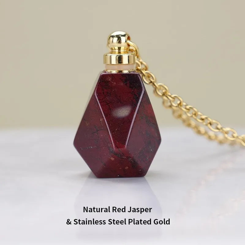 Gemstone Perfume Bottle Necklace Essential Oil Diffuser Pendant for Women