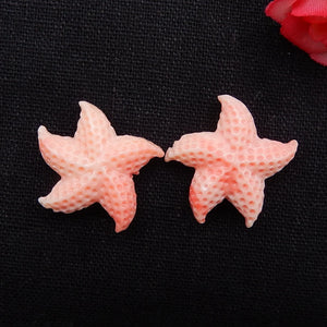 Pink Conch Shell Carved Starfish Diamond Earrings Set