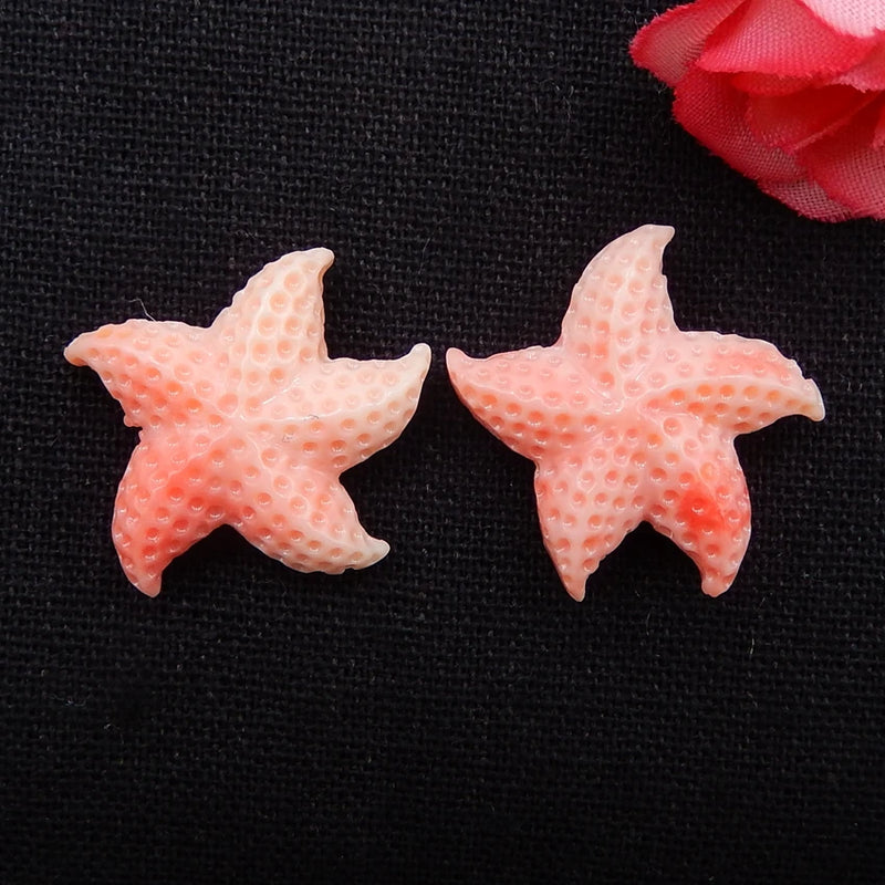 Pink Conch Shell Carved Starfish Diamond Earrings Set