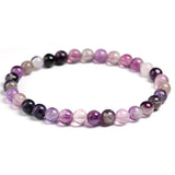 Purple Fluorite Beaded Round Ball Bracelet