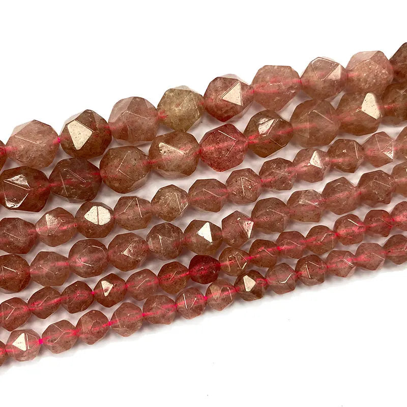 Red Strawberry Quartz Faceted Round Spacer Beads for DIY Jewelry