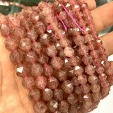 Red Strawberry Quartz Faceted Round Spacer Beads for DIY Jewelry