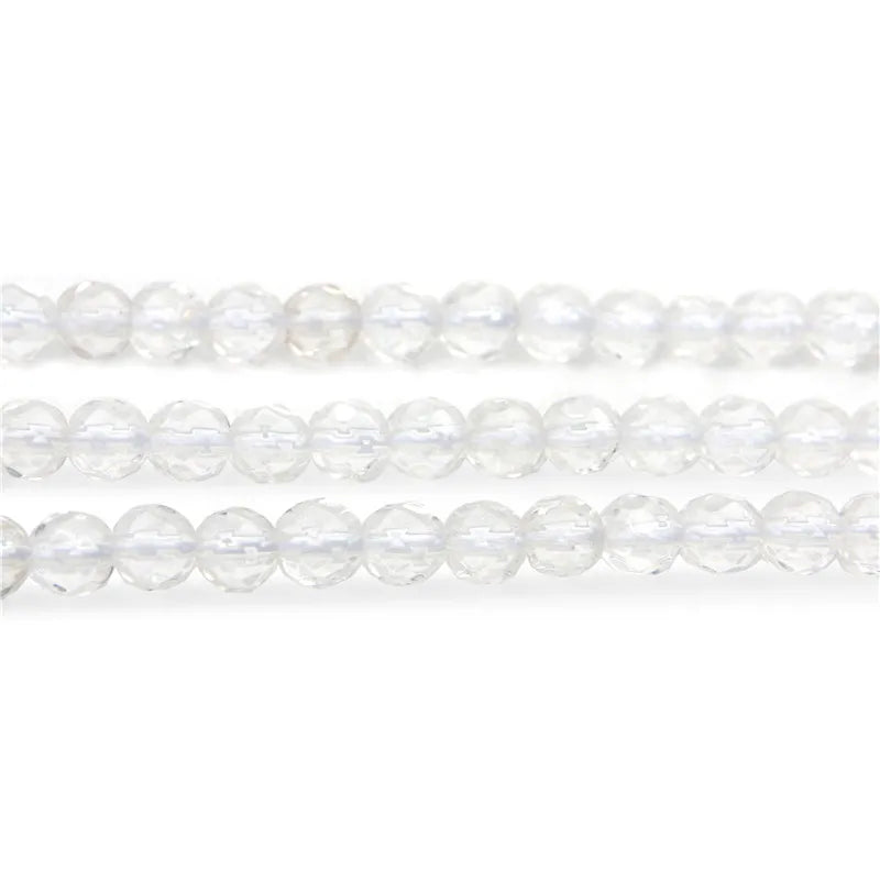 Faceted Round Rock Crystal Clear Quartz Beads Strand 4-16mm