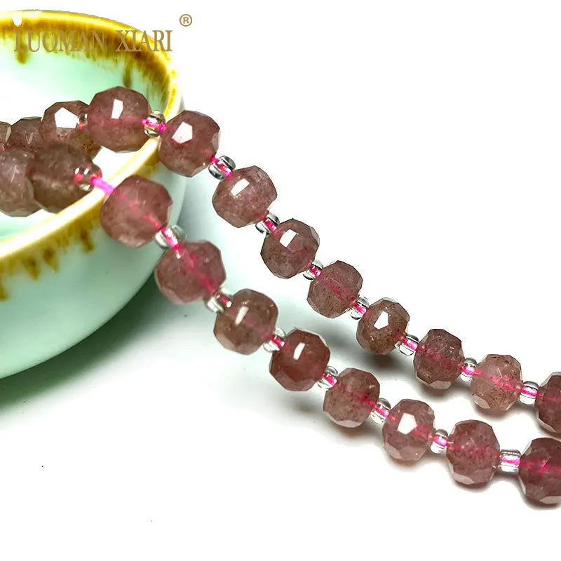Red Strawberry Quartz Faceted Round Spacer Beads for Jewelry Making