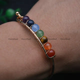Gemstone Round Beads Chakra Bangle Bracelet, Adjustable Gift