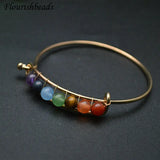Gemstone Round Beads Chakra Bangle Bracelet, Adjustable Gift