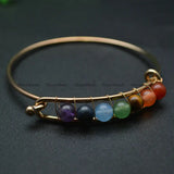 Gemstone Round Beads Chakra Bangle Bracelet, Adjustable Gift