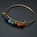 Gemstone Round Beads Chakra Bangle Bracelet, Adjustable Gift