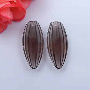 Smoky Quartz Gemstone Earrings Bead 33x14x6mm