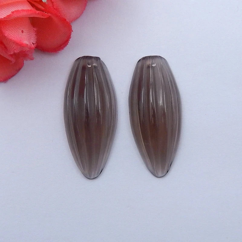 Smoky Quartz Gemstone Earrings Bead 33x14x6mm