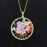 Gemstone Tree Of Life Pendant Necklace Copper Wire Wrapped 7 Chakra Stone Chain
