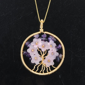 Gemstone Tree Of Life Pendant Necklace Copper Wire Wrapped 7 Chakra Stone Chain