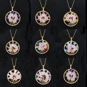Gemstone Tree Of Life Pendant Necklace Copper Wire Wrapped 7 Chakra Stone Chain