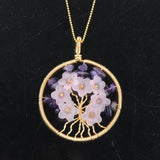 Gemstone Tree Of Life Pendant Necklace Copper Wire Wrapped 7 Chakra Stone Chain