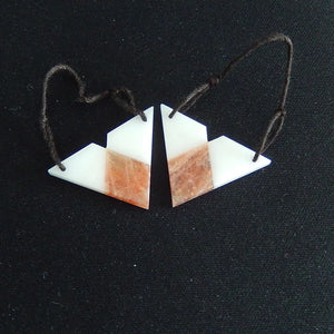 Heart Shape Jade with Sun Stone Intarsia Women Earrings