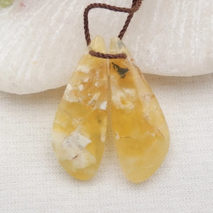 Yellow Opal Women Earring Beads Pair 28x10x4mm