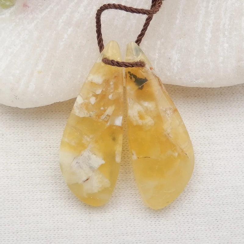 Yellow Opal Women Earring Beads Pair 28x10x4mm