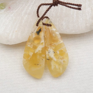 Yellow Opal Women Earring Beads Pair 28x10x4mm