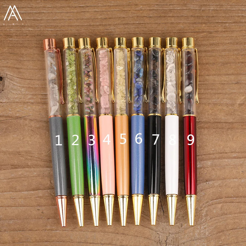 Gemstones Chip Beads Ballpoint Pen Ink Quartz Crystal Stationery Pen