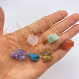 Raw Stone Healing Crystal Pendant Necklace Stainless Steel Chain