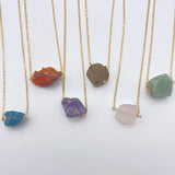 Raw Stone Healing Crystal Pendant Necklace Stainless Steel Chain