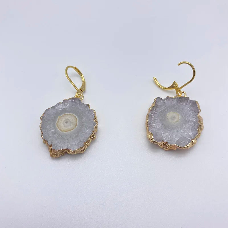 Quartz Geode Druzy Earrings Crystal Stainless Steel French Dangle Earrings
