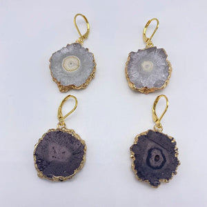 Quartz Geode Druzy Earrings Crystal Stainless Steel French Dangle Earrings