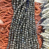 Natural Flash Light Labradorite Round Hand Cut Faceted Beads 15.5 Inch