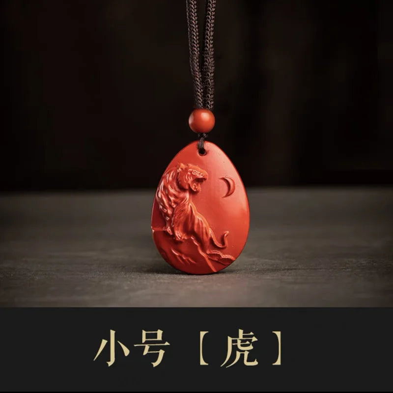 Natural Cinnabar Pendant Red Sand Zodiac Necklace Pendant