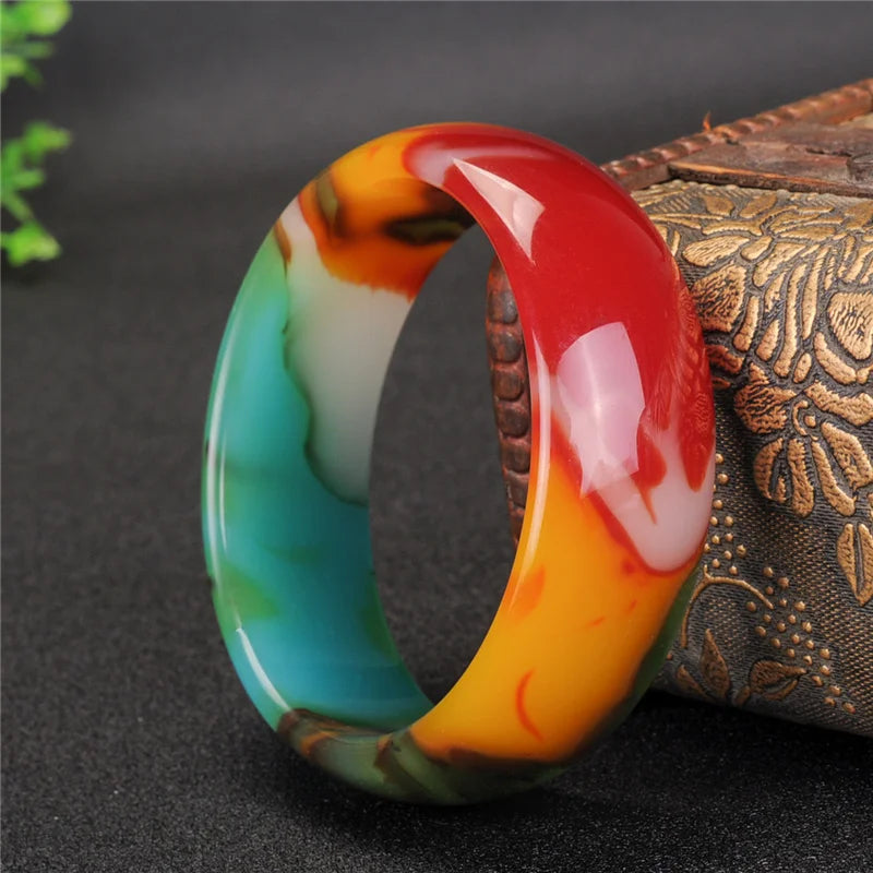 Natural Jade Bangle Bracelet Chinese Charm Jewelry Hand-Carved