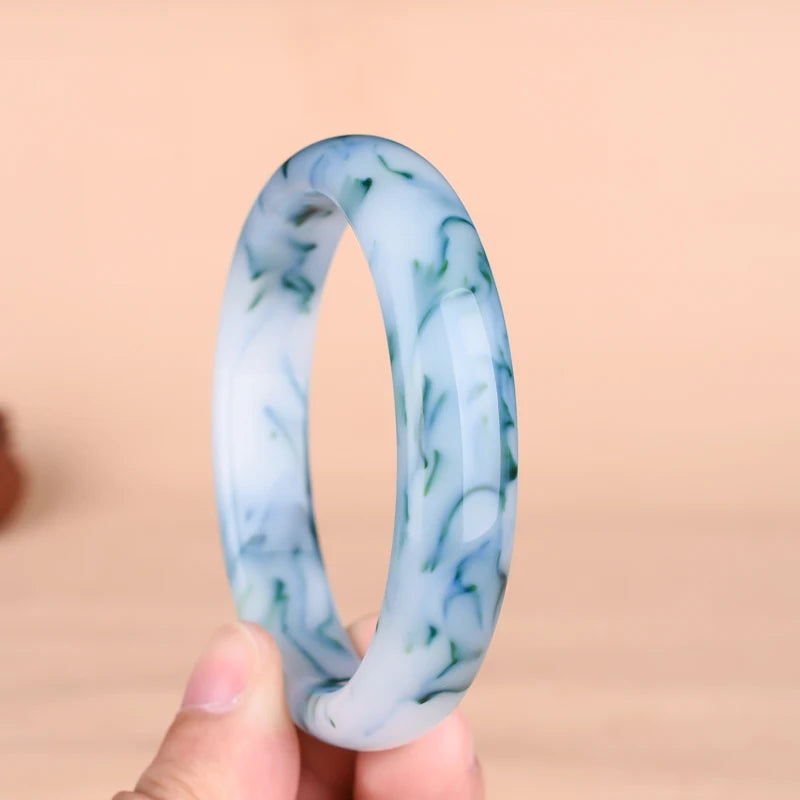 Natural Jade Bracelet Bangle Hand-Carved Charm Jewelry for Men Women Luck