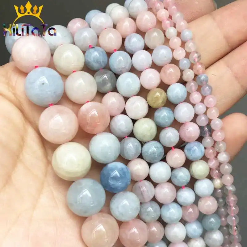 Natural Colorful Morganite Stone Beads Round Loose Beads 4-12mm