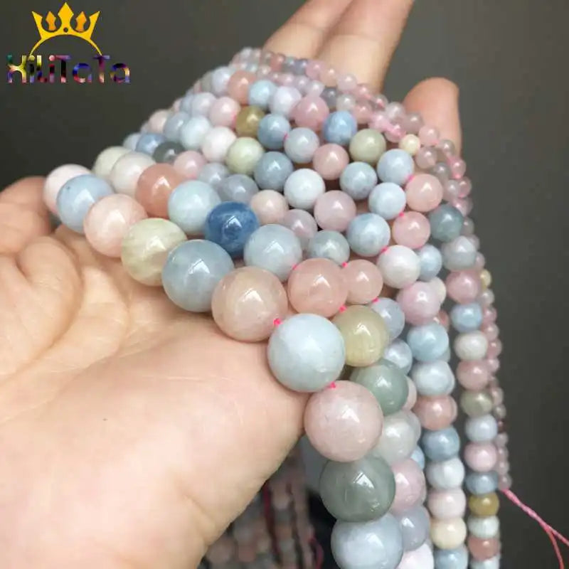 Natural Colorful Morganite Stone Beads Round Loose Beads 4-12mm