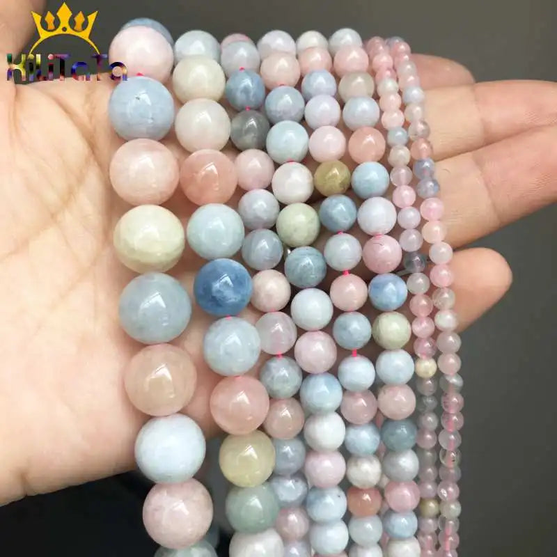 Natural Colorful Morganite Stone Beads Round Loose Beads 4-12mm