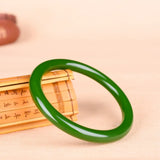 Green Jade Bracelet Bangle Chinese Jadeite Hand-Carved Charm