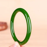 Green Jade Bracelet Bangle Chinese Jadeite Hand-Carved Charm