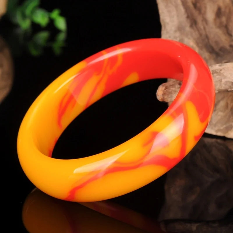 Red Yellow Jade Bracelet Bangle Hand-Carved Jadeite Charm Jewelry