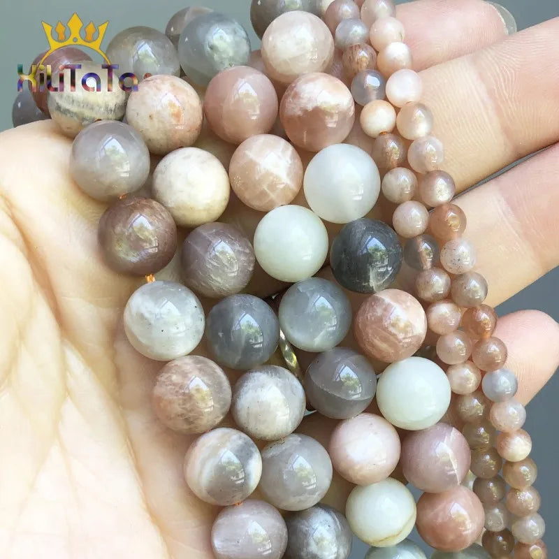 Moonstone Sunstone Mix Round Beads 4/6/8/10mm