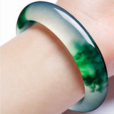 Green Jade Bracelet Bangle Hand-Carved Jadeite Charm Amulet Men Women Lucky