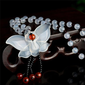 Chalcedony Butterfly Pendant Jade Necklace Sweater Chain Women's Jade Pendant