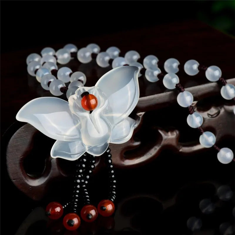 Chalcedony Butterfly Pendant Jade Necklace Sweater Chain Women's Jade Pendant