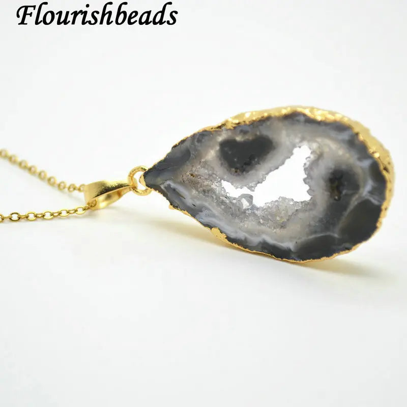 Natural Geode Drusy Agate Stone Pendant Jewelry Supplies