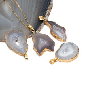 Geodo Stone Pendant Necklace Healing Crystal Reiki Chakra Jewelry